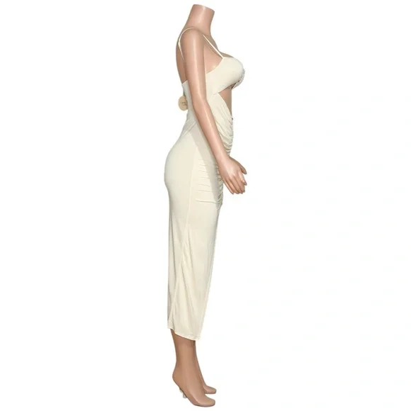 CAMILA COELHO Yasmeen Cut-Out Ring Detail Soft Jersey Midi Dress, Beige, Small - Picture 10 of 12